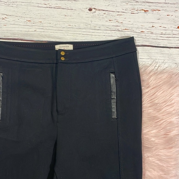 Anthropologie essential slim black tapered Ponte pants faux leather trim - Picture 6 of 9